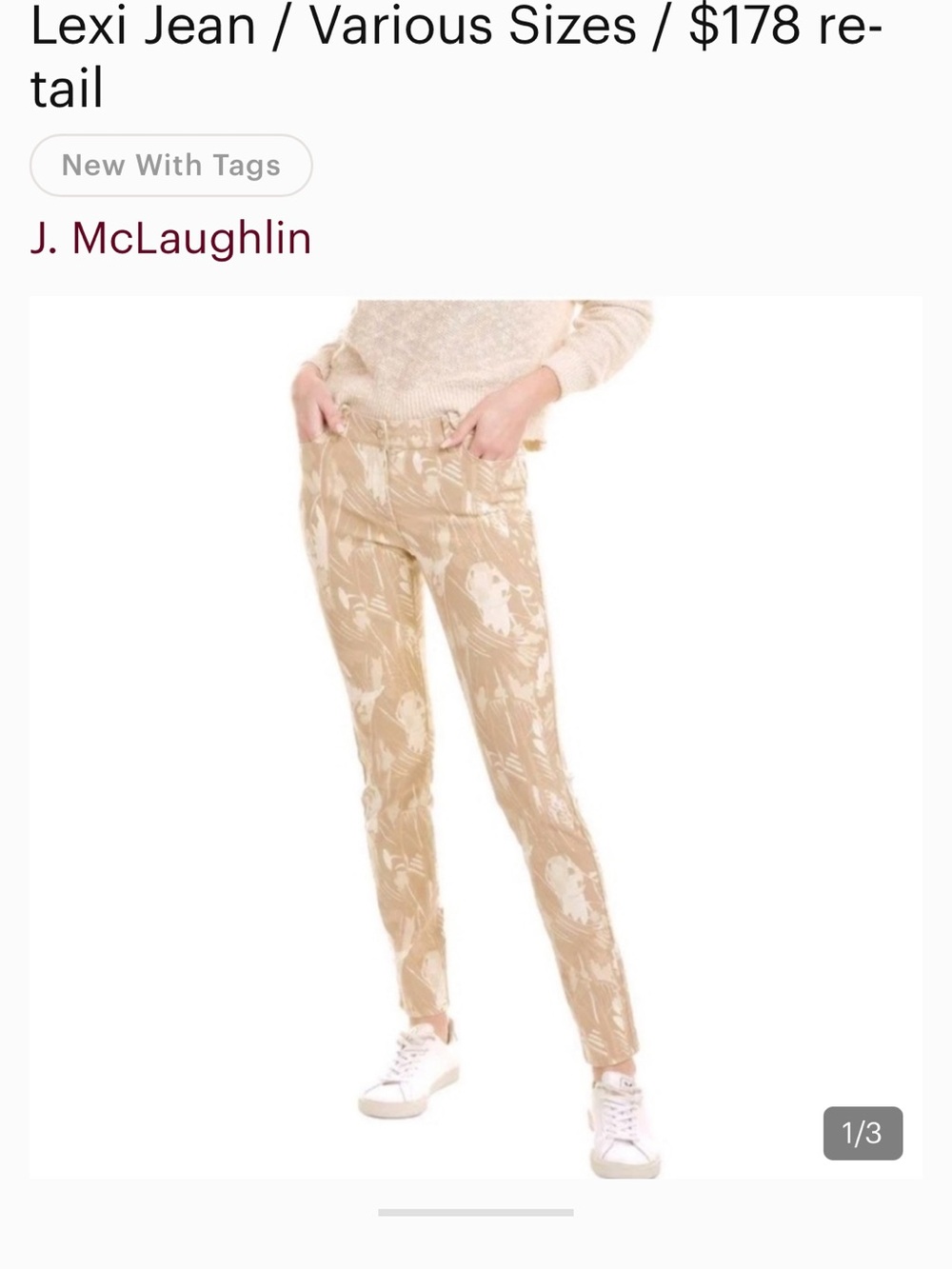 J. McLaughlin Tan Floral-Print Slim Jeans | Size 4 - NWOT
